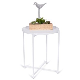 BIRDROCK HOME Ivory Folding Side Table with Removable Tray - Metal Foldable Nightstand - Living Room, Bedroom or Patio - Bar Coffee Drinks Food Serving Tray - Decorative Small Modern End Accent