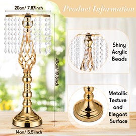 Sieral 12 Pcs Gold Wedding Centerpieces for Table Gold Crystal Flower Stand 19.3 Inch Tall Vase with Chandelier Metal Flower Holders for Wedding Bridal Shower Party Reception Dinner Tabletop Decor