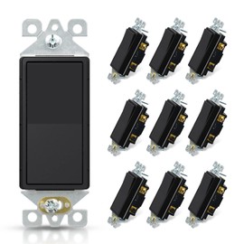 Aida Matte Black Double Light Switch, Black 3 Way Light Switch Decorative Square Light Switch, 15Amp, 120/277 Volt, Rocker Paddle Wall Switch, Self-Grounding, Residential Grade, UL Listed (10 Pack)