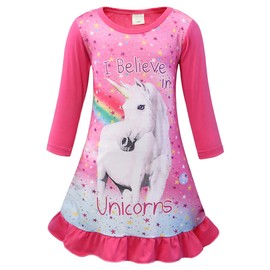 AmzBarley Unicorn Nightgowns for Girls Nightdress Thin Nighties Children Night Dress Dressing Gowns Sleepwear Leisure Homewear Outfit Pink 4-5 Years 120