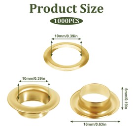1000pcs Grommets Eyelets 3/8 Inch Metal Washers and Grommets Kit for Grommet Tool 10mm Gold Grommet for Banners, Poster, Curtains, Clothes, Shoes, Leather, Canvas, Fabric, Belt Punching, Paper Crafts