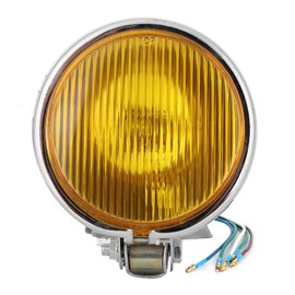 Vintage Retro Style Headlight Universal Motorcycle Headlamp Motorbike Modification AccessorySilver Shell, Yellow Glass