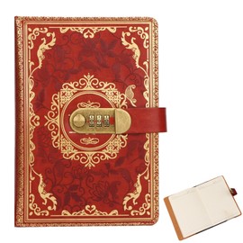 DAZZTIME Diary with Lock, 200 Pages Leather Notebook, A5 PU Leather Journal with Lock, Vintage Notebook, Vintage Lock Journal, Embossed Foil Stamped Retro Floral Diary for Women, Men