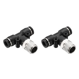 sourcing map 5pcs Pneumatic Male Branch Tee 1/4" Tube OD x 1/4" NPT Thread Quick Push to Connect Brass Air Line Hose Fittings for Industry Air System PT1/4-N02, Black
