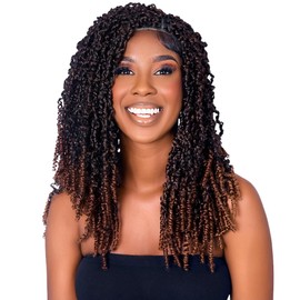 CECINILL full lace faux locs wig is made of handmade synthetic Full Lace Curly Goddess Faux Locs Crochet Curly Ends Braid Twist Wig with Baby Hair (1B-30#, 20inch)