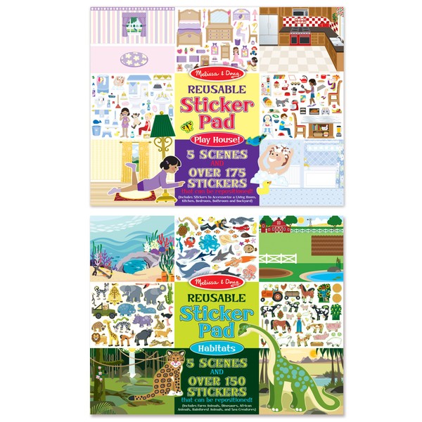 Melissa & Doug Reusable Sticker Pads Set: Play House and Habitats - 325 Stickers