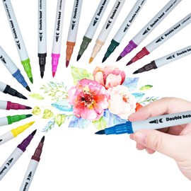 KAOTPO Felt Tip Pens Thick and Thin, 36 Colours Fineliner Set, Dual Brush Pen Set for Hand Lettering, Calligraphy, Watercolour Brush, Colouring Adults (White Stick, 36 Colours)