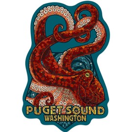 Die Cut Sticker Puget Sound, Washington, Octopus Mosaic, Contour Vinyl Sticker 1 to 3 inches (Waterproof Decal for Cars, Water Bottles, Laptops, Coolers), Small