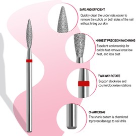 HungGato Cuticle Clean Nail Drill Bit, 3/32" Russian Diamond Nail File bits, Safety Carbide Under Nail Cleaner for Cuticle Dead Skin Nail Prepare, Nail Salon Manicure, Flame Shape (Fine)