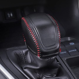Rifoda for Toyota RAV4 Interior Shift knob Cover Decoration for 2019 2020 2021 Toyota RAV4 Leather Materials Scratch and wear Resistant Accessories(Black Leather red Thread)