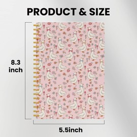 EKGJW Farmhouse Bow Goose Spiral Notebook- Cute Goose Notebook for Women, Aesthetic Journal,Pink Girly Goose Spiral notebook for women, 5.5x8.3 Inch