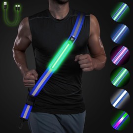 LED Reflective Belt Sash,6 Colors & 3 Light Modes High Visibility Night Rechargeable Safety Belt Adjustable Reflective Running Gear for Men Women Running Cycling Walking and Dog Walking