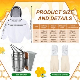 Leriton 30 Pcs Beekeeping Supplies Beehive Equipment Beekeeping Starter Kit Bee Keeper Supplies All with Jacket Beehive Kit Bee Smoker Uncapping Tool for Beginners Professional Beekeepers(X-Large)
