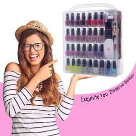 Makartt Large Gel Nail Polish Organizer Poly Nail Extension Gel Nail Tools Holder for 60 bottles- with Large Separate Compartment for Manicure Tools See-through Universal Nail Polish Case N-03