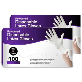 Bits N Things Latex Disposable Gloves, Comfortable, Powdered, 100 per Box Pack of 2 (Large)