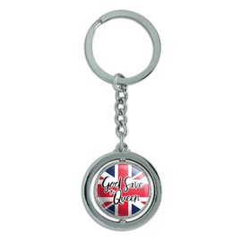 Queen Elizabeth II God Save The Queen Keychain Spinning Round Chrome Plated Metal