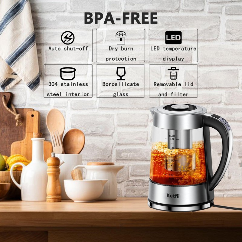 Electric Kettle with Temperature Control for Tea and Coffee, 1.8L