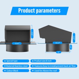 Elecoman 6 Inch Roof Vents for Houses with Damper,Galvanized Steel Roof Dryer Vent Cap,Removable Exhaust Vent for Ventilation System,Black