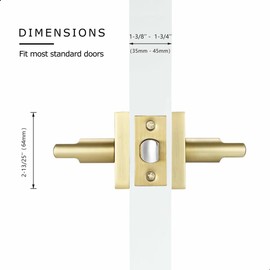 Linkaa Gold Door Lever Satin Brass Passage Door Handles, Bedroom Bathroom Handles Keyless Interior, Exterior/Interior Lever,3 Packs