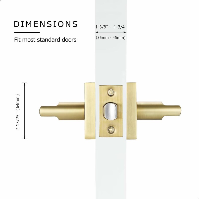 Linkaa Gold Door Lever Satin Brass Passage Door Handles, Bedroom