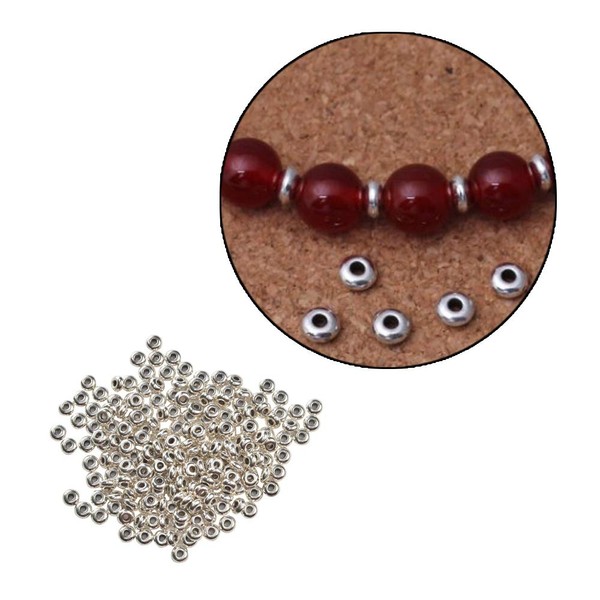 Wixine 200Pcs Round Silver Stainless Steel Spacer Beads DIY Jewelry Findings