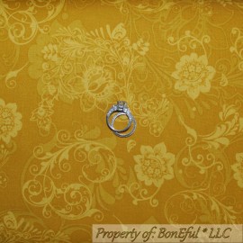 Quilting Treasures BonEful Fabric FQ Cotton Quilt Yellow Gold Leaf Flower Mustard Seed Garden Toile