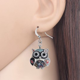 Enamel Alloy Anime Flower Owl Earrings Bird Drop Dangle Fashion Jewellery for Women Girls Charm Gift, Zinc Zinc enamel, No Gemstone