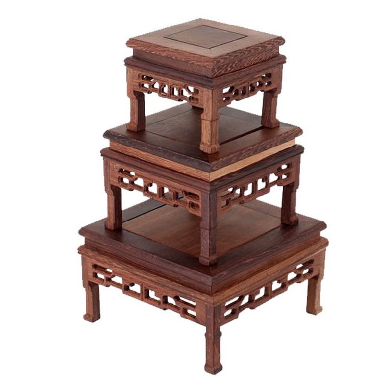 Square Rosewood Chicken Wing Wood Base Vase Pedestal Large