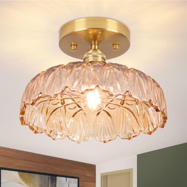 Loiogohot Hallway Lights Fixture Ceiling,Amber Semi Flush Mount Ceiling Lights,9.4" Flower Light E26 Vintage Light Fixtures for Closet Hallway Kitchen Dining Room