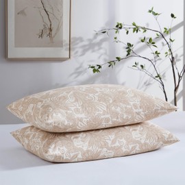 Southshore Fine Living, Inc. Paisley Floral Pillow Cases Standard Size Set of 2, Fits Full, Twin, Queen Pillows, Luxurious Microfiber, Hotel Quality Pillowcases, 20" x 30", Taupe with White