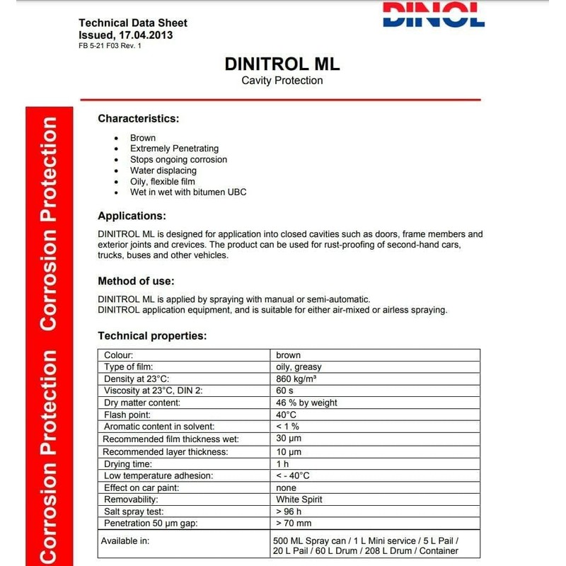 DINITROL ML Brown - Oil Based Penetrating Cavity Wax -
