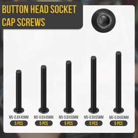 DTGN 25Pcs M5-0.8x40/45/50/55/60mm Button Head Socket Cap Screws - Carbon Steel Bolt Nut Set Washer Assortment Kit - Good for Road Bicycle, Mountain Bike, Auto