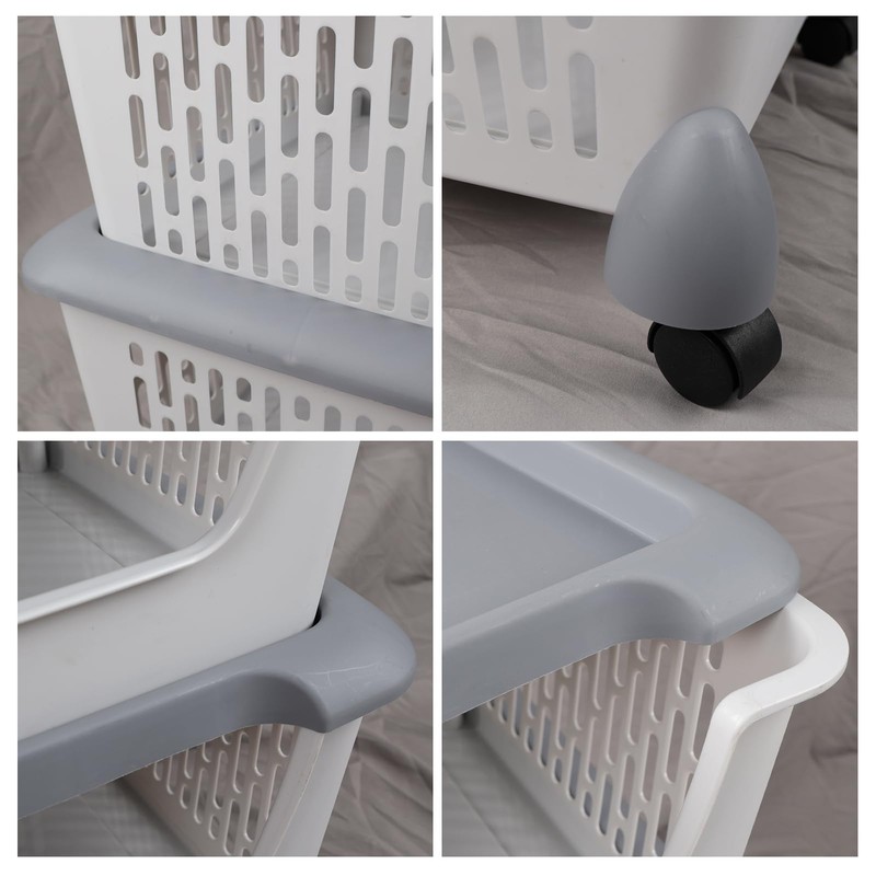 Kiddream 5 Packs Stackable Organizer Baskets with Wheels, Plastic Stacking