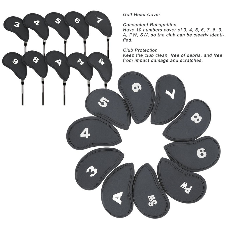 10Pcs Golf Iron Covers Set Clear Numbers Soft Protective Golf