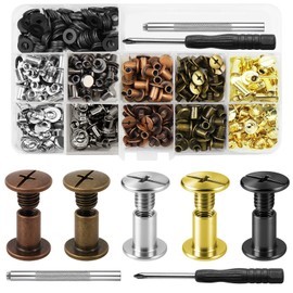 HavaCue 160 Sets Chicago Screws, M5 x 8 mm Book Screws Stainless Steel, 5 Colours Screw Rivets for Leather, Belt Screws for DIY Leather Decoration, Belts, Books