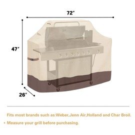 Vailge Grill Cover,72-inch Waterproof BBQ Cover,600D Heavy Duty Gas Grill Cover, UV & Dust & Rip & Fading Resistant,Suitable for Weber, Brinkmann, Char Broil Grills and More,Beige