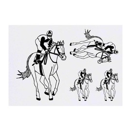 4 x 'Jockey Riding Horse' Temporary Tattoos - Water Resistant, Skin-Safe, Non-Toxic Transfers, Mixed Sizes (TO00015548)
