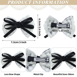 6PCS Lace Hair Bows Clips for Girls,Non-Slip White Lace Hair Clips with Ribbon Alligator Bow-knot Barrettes for Infant Toddler Kids (Black, Burgundy, White)