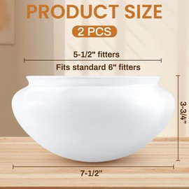 2 Pcs 6'' White Mushroom Ceil Lamp Shade Actual 5-1/2'' Fitter Mushroom Light Globes Light Fixture Cover Lampshade Replacement for Pendant Light Home Bedroom Living Room Decoration