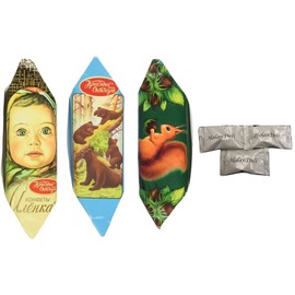 Mishka Kosolapy, Belochka and Alenka Assorted Famous Russian Candies (1 LBS) Includes Our Exclusive HolanDeli Chocolate Mints