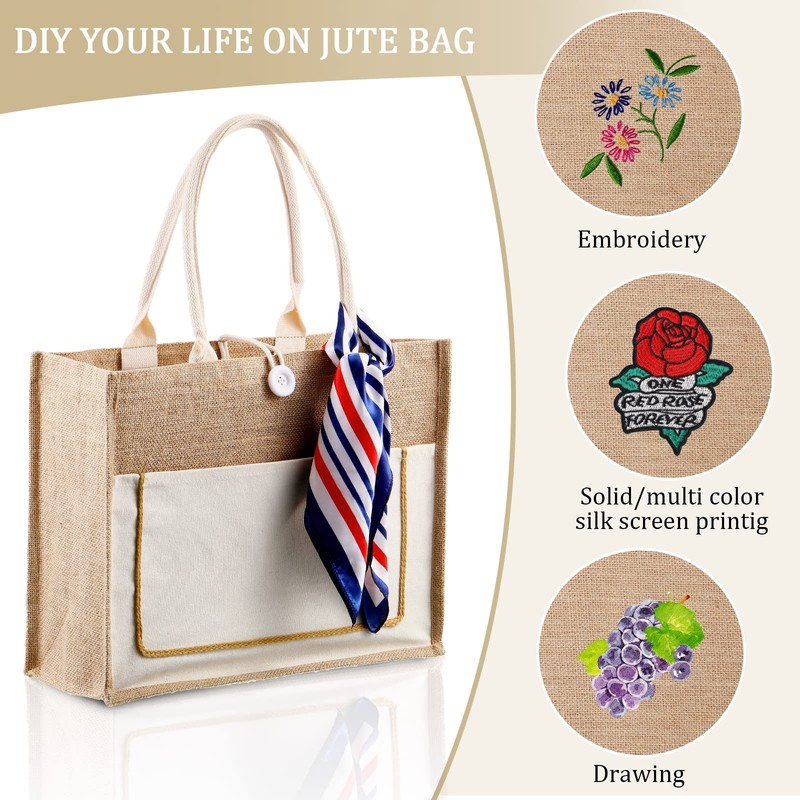 Reginary 8 Pcs Burlap Tote Bags Bulk Large Jute Tote