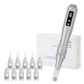 Derma Pen with LED Light, Dermapen with LCD and 6 Levels, Electric Dermapen with 10 Cartridges (11/16/24/36/Nano) for Face and Body, Grey