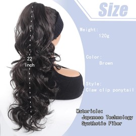 Brown Wavy Curly Drawstring Ponytail Extension for Black Women, Long Dark Brown Drawstring Ponytail Multi-layered Fluffy Thick Clip-in Hair Extensions Natural Soft Synthetic Hairpiece for Women 4#