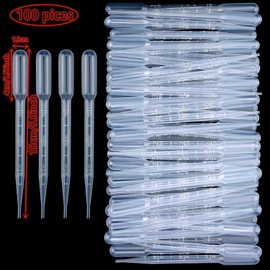 HUAZIZ Pack of 100 Disposable Plastic Transfer Pipettes, Disposable Pipettes 3 ml, Plastic Transfer Pipettes, Disposable Liquid Dropper with Scale, Squeeze Transfer Pipettes (Transparent)