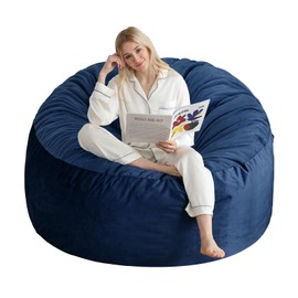 3 Ft Bean Bag Chair, Memory Foam Bean Bag Chairs for Adults with Filling, Round Bean Bag Sofa with Filler Included, Beanbags with Soft Dutch Velvet Fabric,3 Foot,Navy