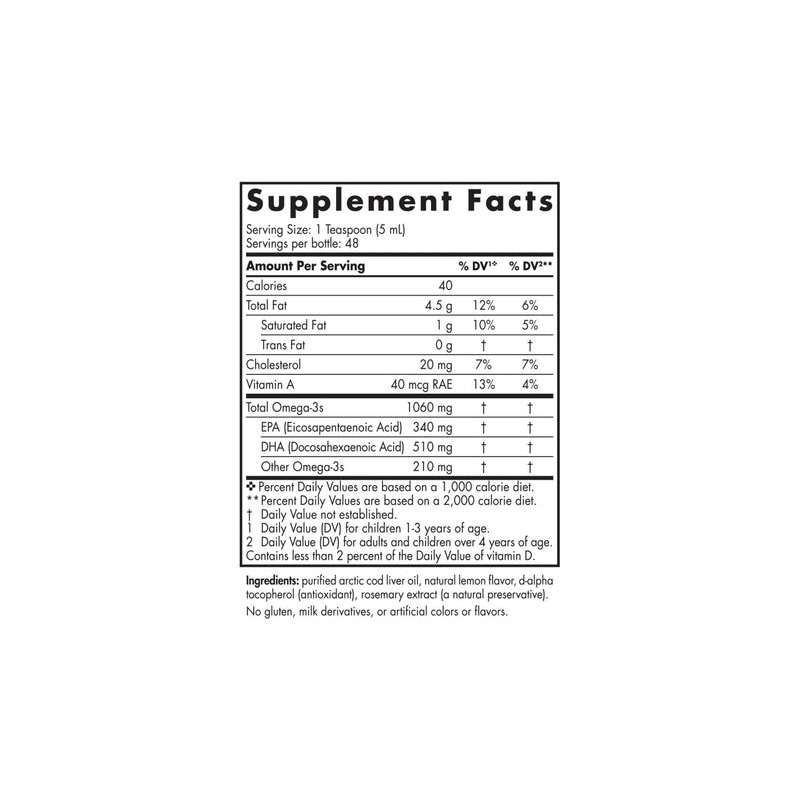 Nordic Naturals Arctic Cod Liver Oil Lemon 237ml Fish Oils