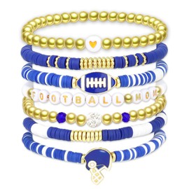 YARIEW Football Mom Bracelets for Women Football Bracelets Red Blue Beaded Bracelets for women Elastic Charm Bracelet Football Mom Accessories Game Day Outfits Jewelry Gifts (Set 1)