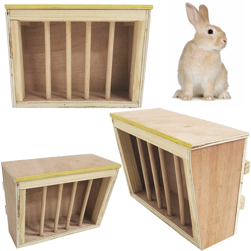 kathson Rabbit Hay Feeder Rack Wooden Food Feeding Manger Bunny