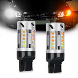 OPP ULITE 7443 Switchback Led Bulbs With Cooling Fan, Canbus Error Free Built In Resistor,25-Led, Amber Turn Signal Light, White Side Light, 12-24V, 360 Luminous, 2PC Pack Bulb (F4S 7443-25SMD)