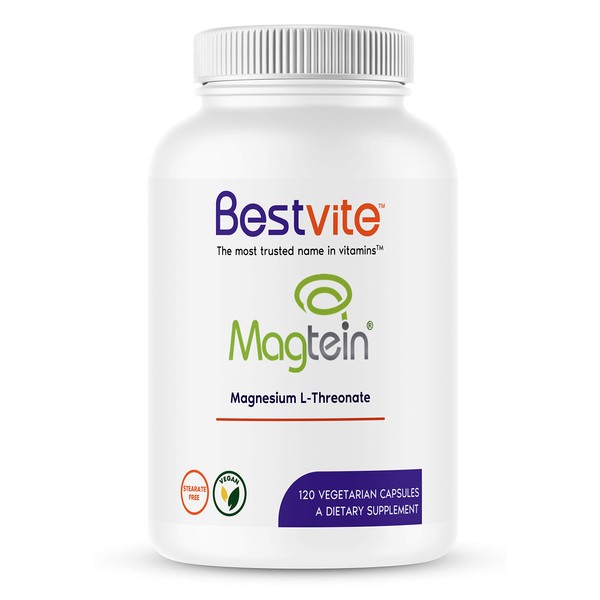 Magtein Magnesium L-Threonate Capsules - 2000mg per Serving (120 Vegetarian Capsules) - Patented and Bioavailable Magnesium - No Stearates - No Fillers - Vegan - Non GMO - Gluten Free